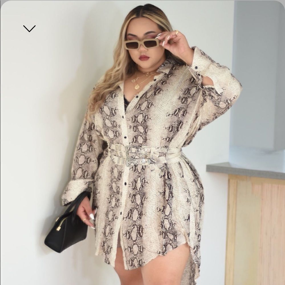 Fashion Nova Going Big Snake Corset Shirt Dress - Size 1X